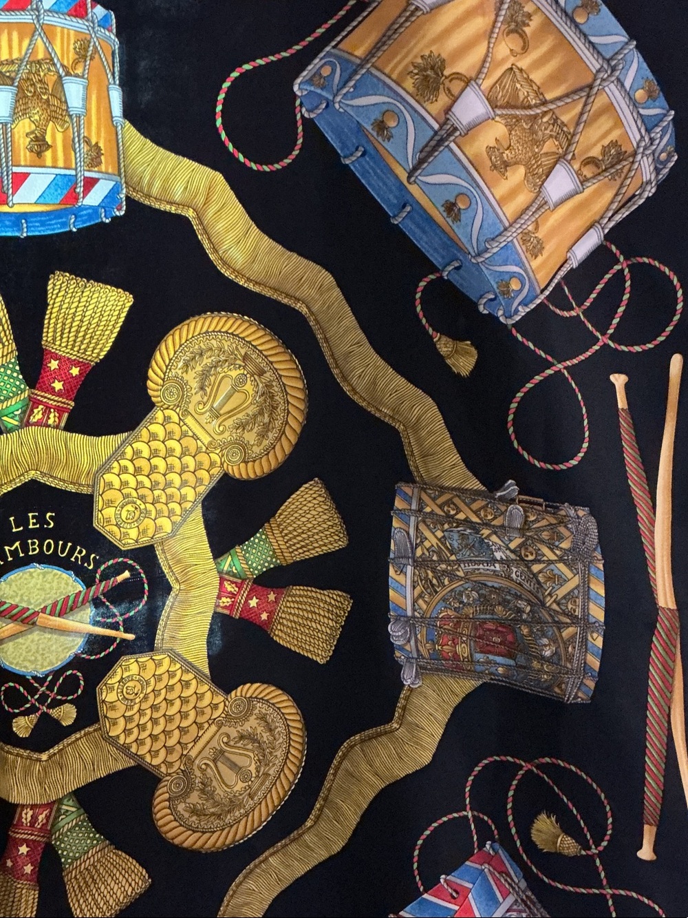 Hermes Paris AUTHENTIC Les Tambours (Drums) Black Silk Twill Scarf Multicolor - Picture 8 of 11